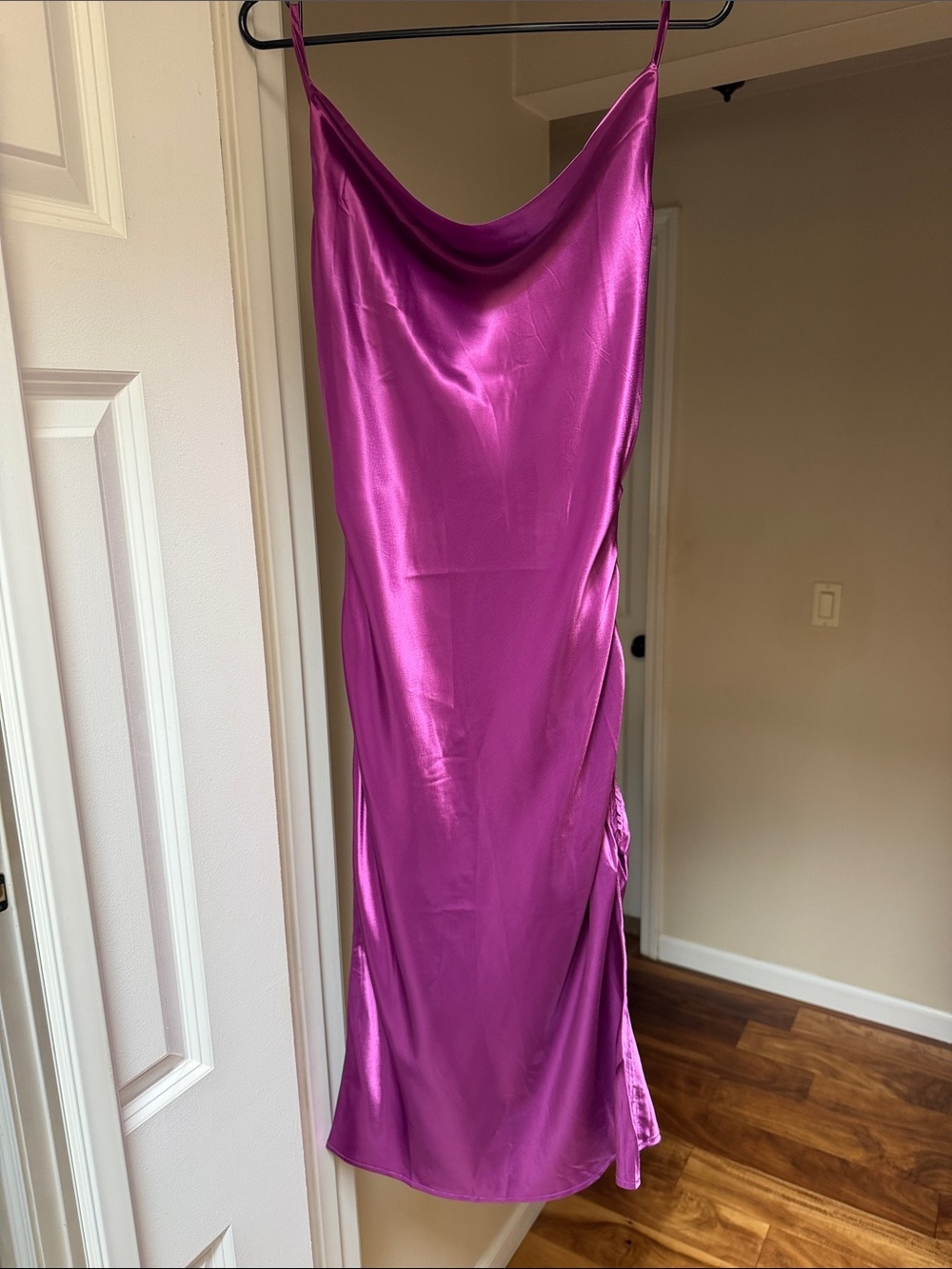 Satin Cowl Neck Slip Dress in Magenta